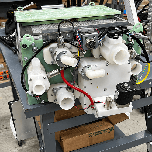 High-voltage fuel cell and power assembly with cooling and cabling
