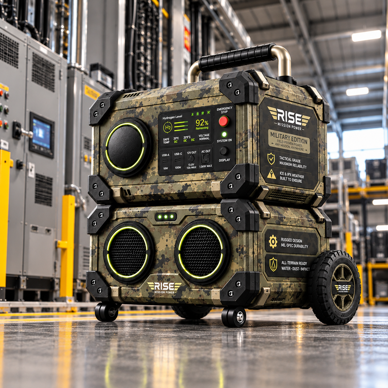Military power station in a warehouse